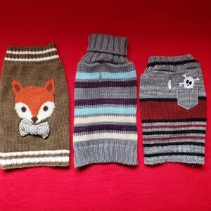 Set of 3 Cozy Knitted Dog Sweaters. Size XXS